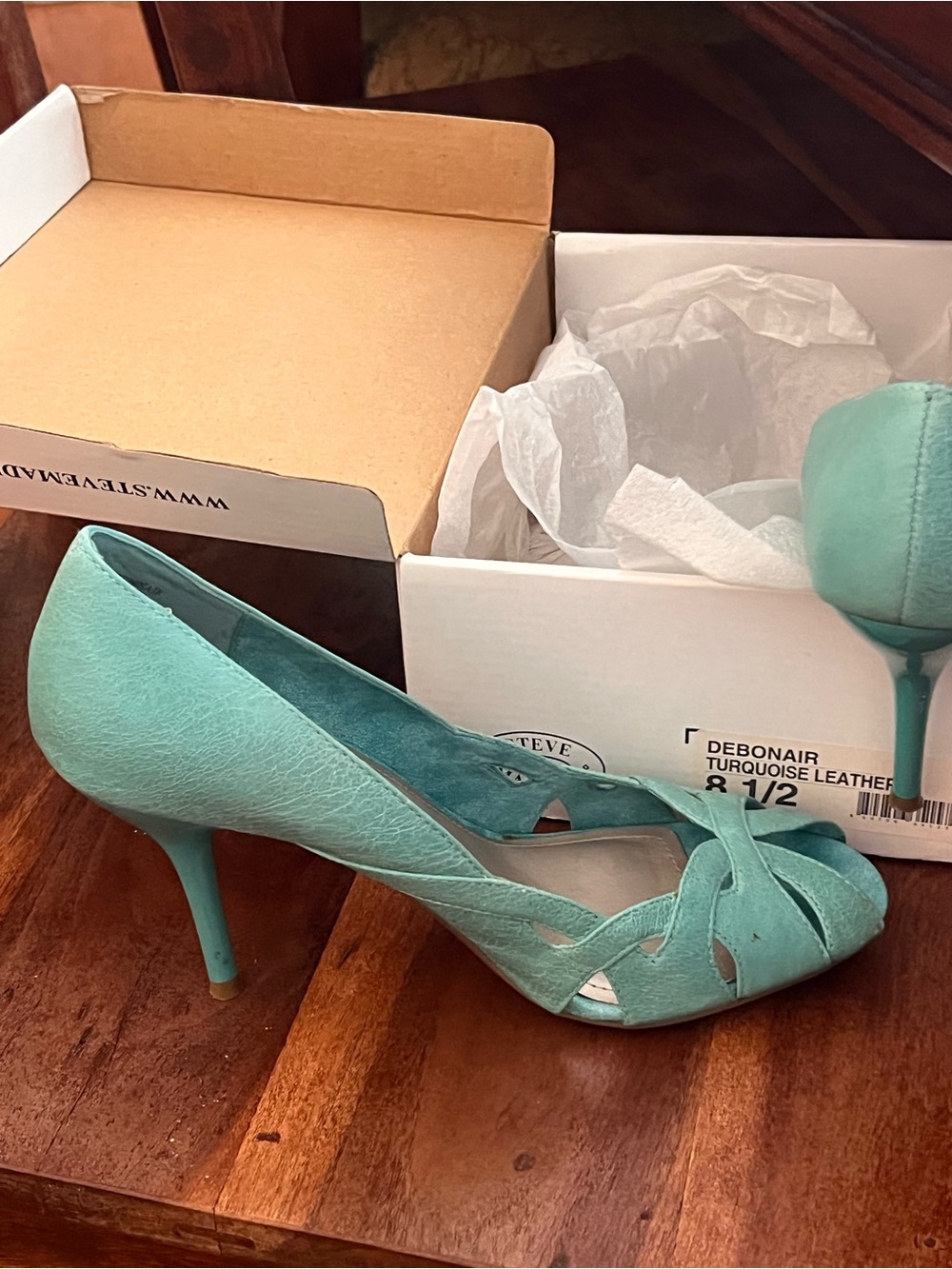 vintage steve madden debonair turquoise open tow pump size 8.5 - Picture 3 of 6